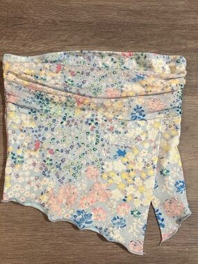 Floral Scallop Hem Tube Top - Pastel Multicolor